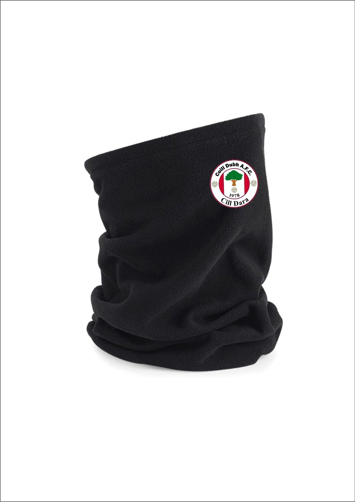 Coill Dubh AFC black snood featuring the club crest