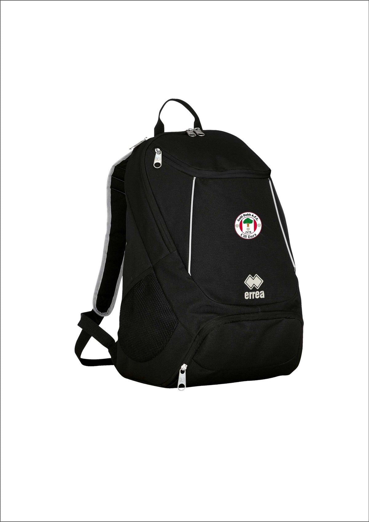 Coill Dubh AFC black Errea backpack with printed club crest