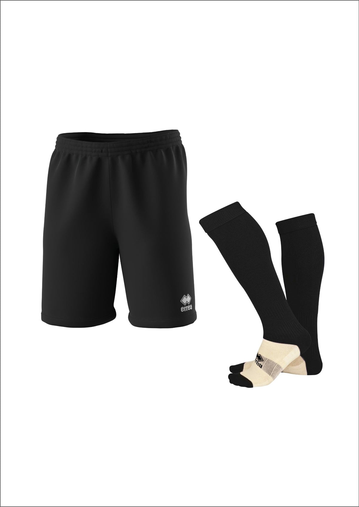 Coill Dubh black Errea shorts and football socks